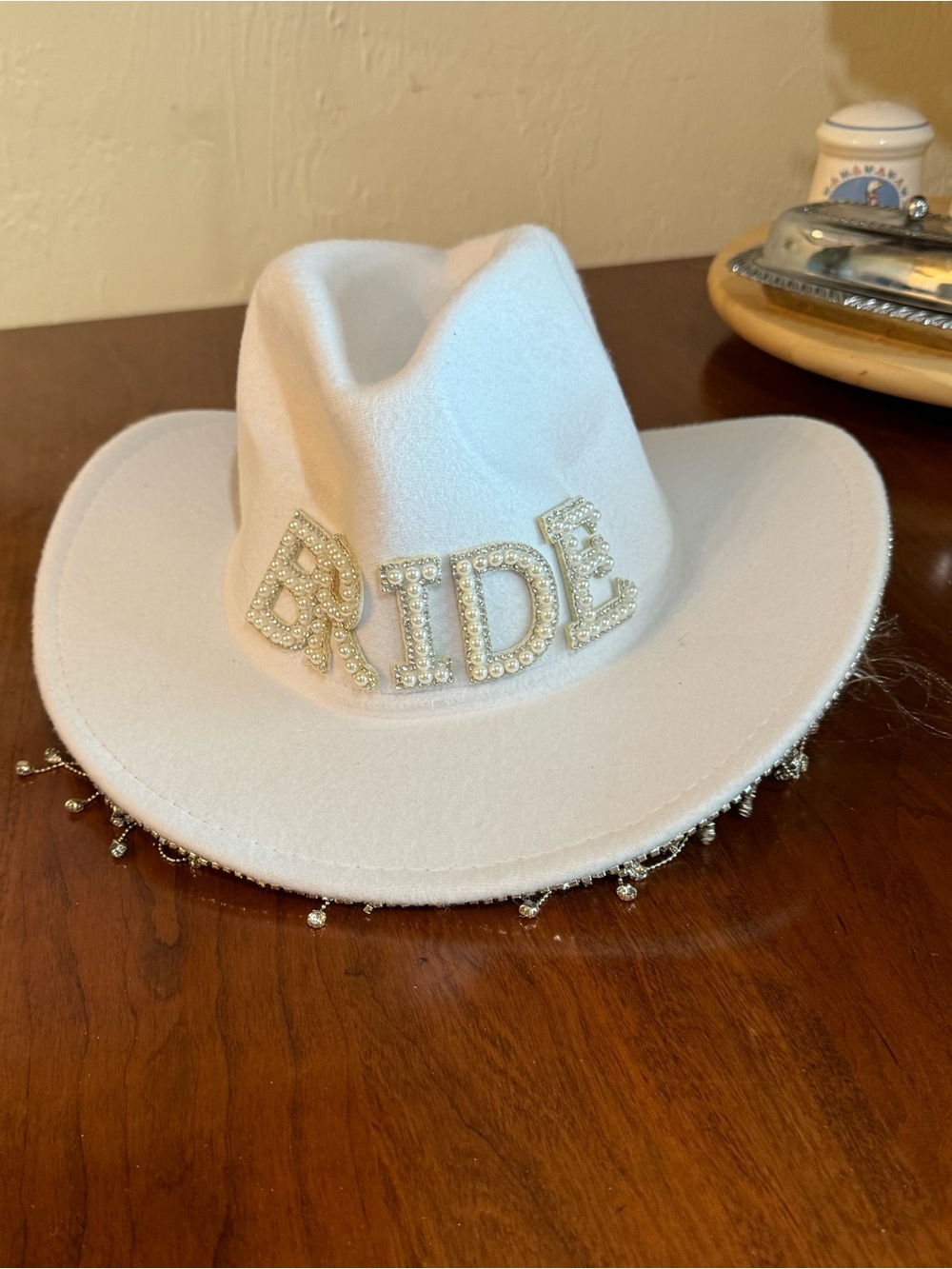 White Bride Embellished Cowboy Hat